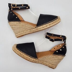 NWOB MAYPOL BY ANTHROPOLOGIES Black Studded Espadrille Wedge Sandals